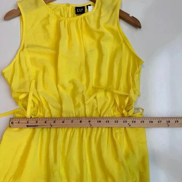 Gap Side Tie Cut Out Mini Dress Crew Neck Large Lemon Yellow - Picture 6 of 8